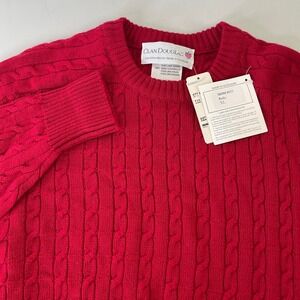 NEW Clan Douglas Scotland Womens Merino Wool Cable Knit Sweater Red Thin Knit XL